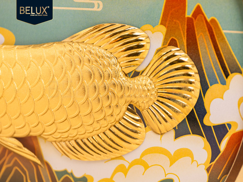 Tranh Cá Rồng Dát Vàng 24k 28x28cm